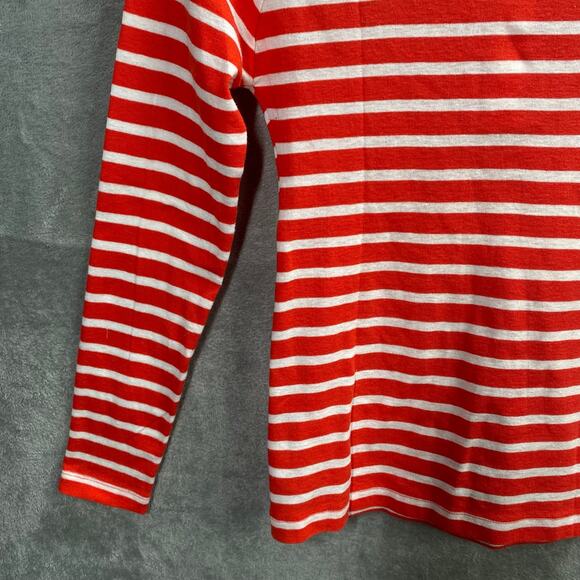 Y2k‎ Henley Top Small Red White Striped Long Sleeve Button Up Preppy Casual - Picture 10 of 15